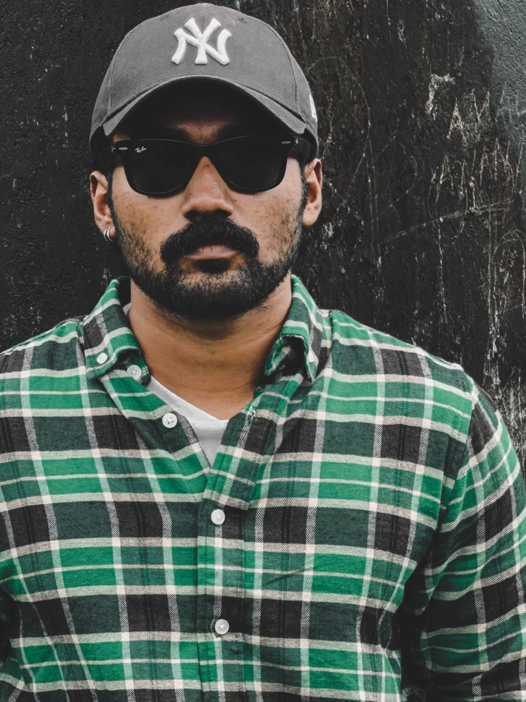 mens green plaid flannel shirt closeup