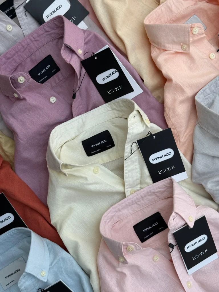 mens mauve cream plain linen shirts